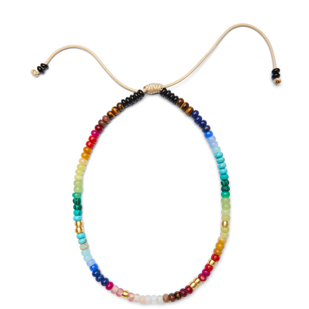 Rainbow Candy Gemstone and 14k Yellow Gold Necklace