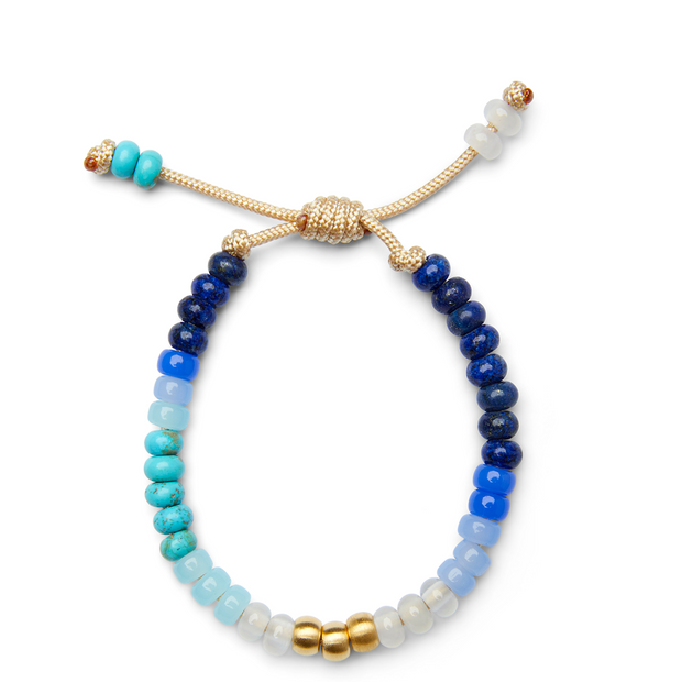 Ocean Blue Candy Gemstone and 14k Yellow Gold Bracelet