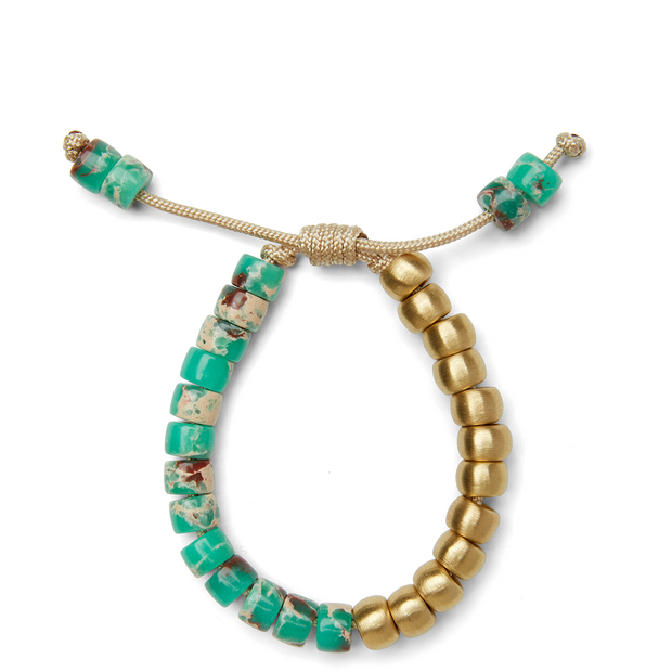 Half and Half, Green Calcite and 14k Yellow Gold Bracelet