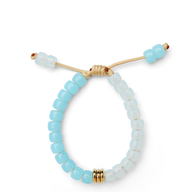 Half and Half, Transparent Teal, Moonstone and 14k Yellow Gold Bracelet