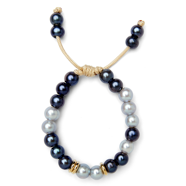 Black and Gray Freshwater Pearl and 14k Yellow Gold Bracelet