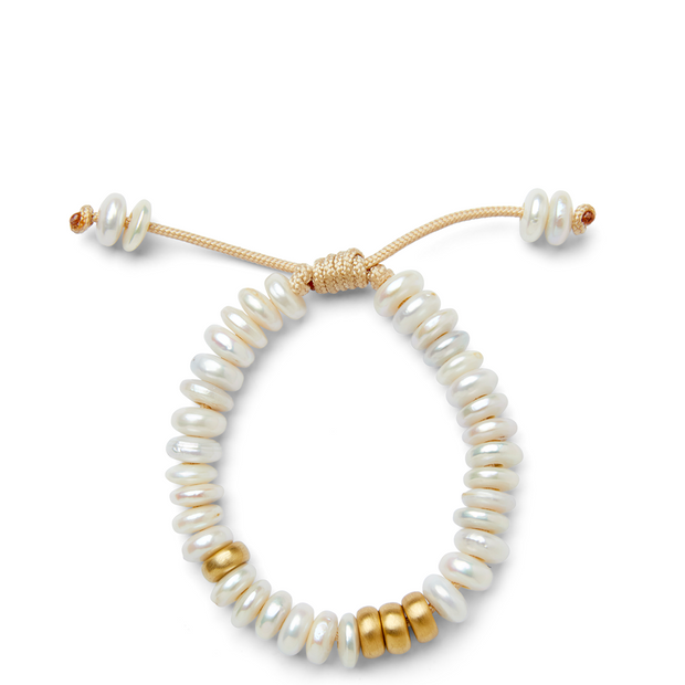 Seashore White Disc Freshwater Pearl and 14k Yellow Gold Bracelet