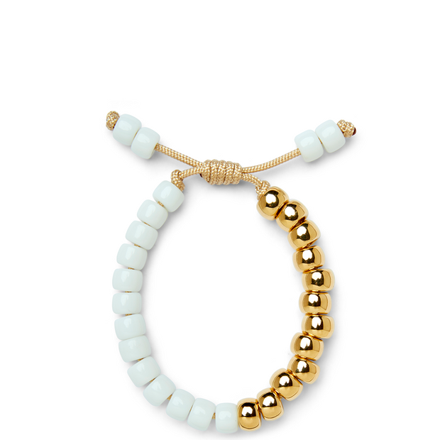 Half and Half, White Agate and Shiny 14k Yellow Gold Bracelet