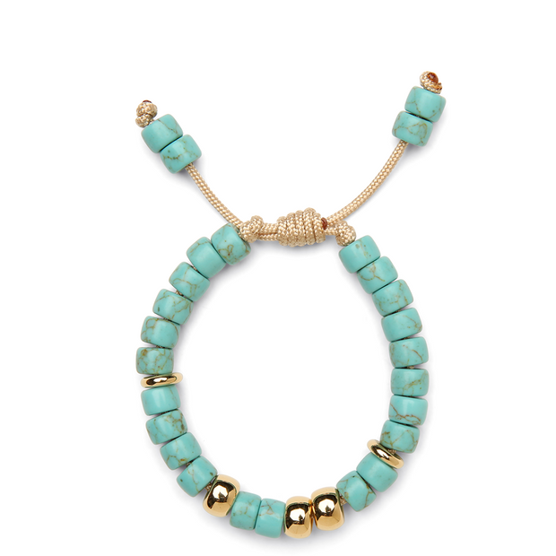 Green Turquoise and Shiny 14k Yellow Gold Bracelet