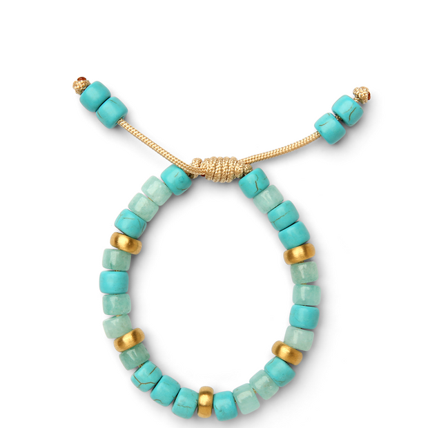 Turquoise, Amazonite and 14k Yellow Gold Bracelet - Caroline Crow Designs