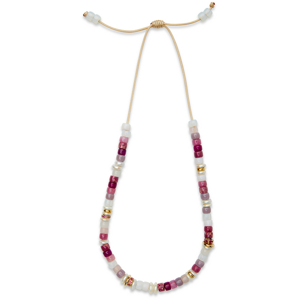 Rosy Gemstone, Freshwater Pearl, 14k Yellow Gold and Pink Sapphire Choker