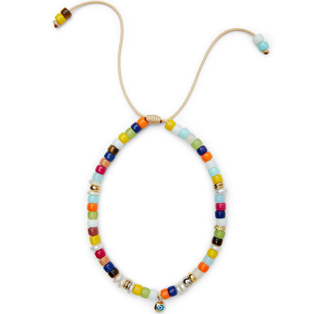 Multi Gemstone, Pearl, 14k Yellow Gold, Sterling Silver, Peridot and Evil Eye Choker