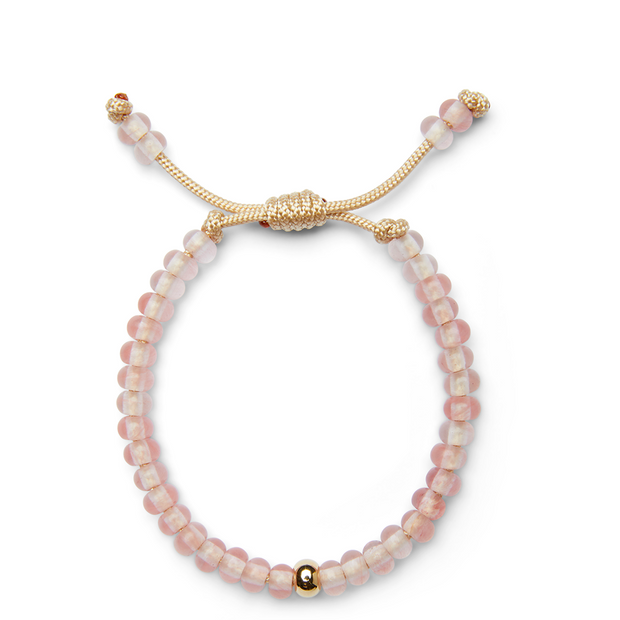 Pink Quartz Candy Gemstone and 14k Yellow Gold Bracelet