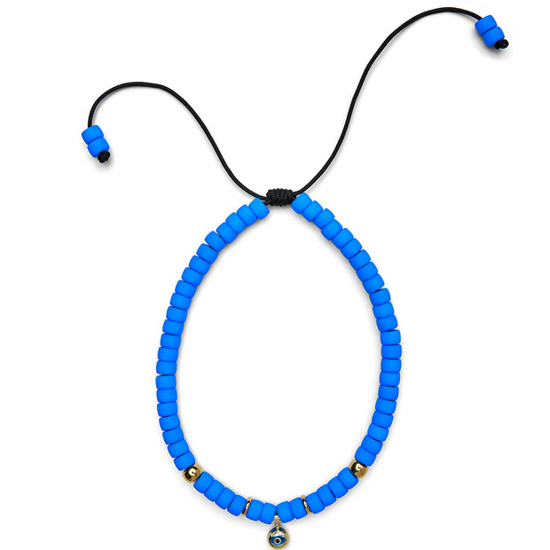 Light Blue Neon and 14k Yellow Gold Evil Eye Choker