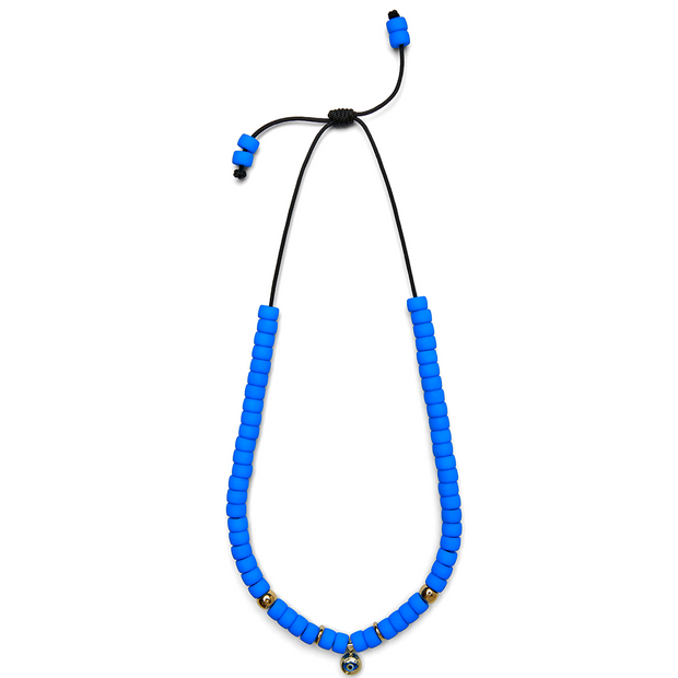 Light Blue Neon and 14k Yellow Gold Evil Eye Choker