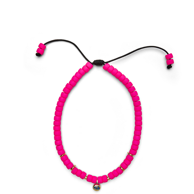 Pink Neon and 14k Yellow Gold Evil Eye Choker