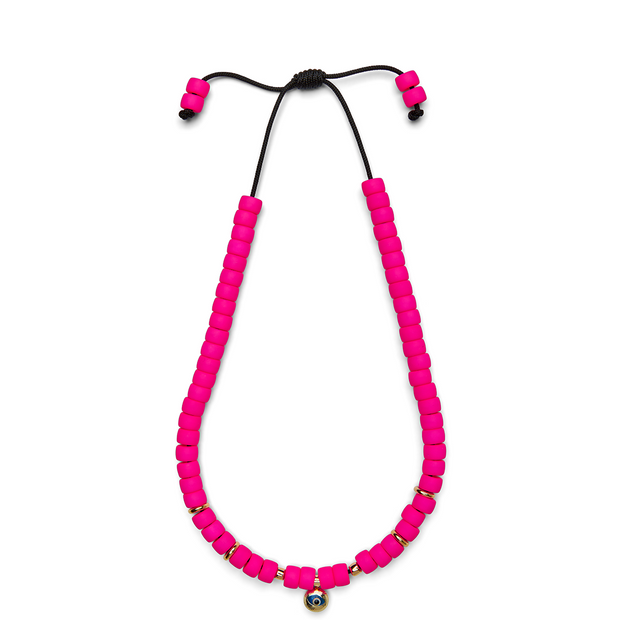 Pink Neon and 14k Yellow Gold Evil Eye Choker