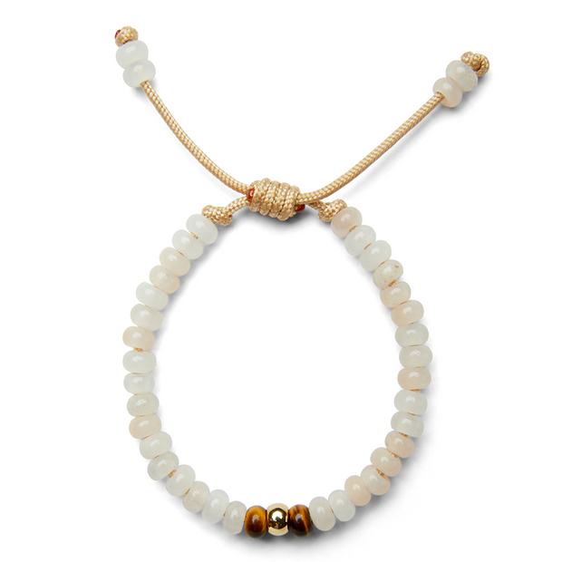 White Sand Candy Gemstone and 14k Yellow Gold Bracelet