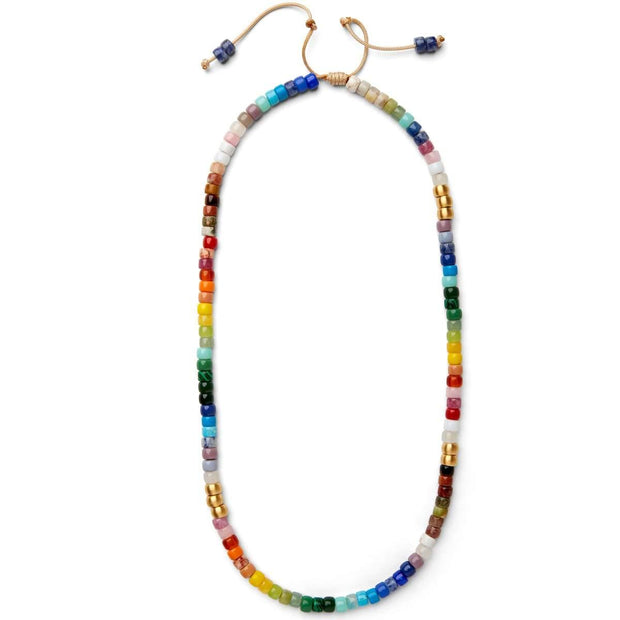 Rainbow Gemstone and 14k Yellow Gold Necklace - Caroline Crow Designs