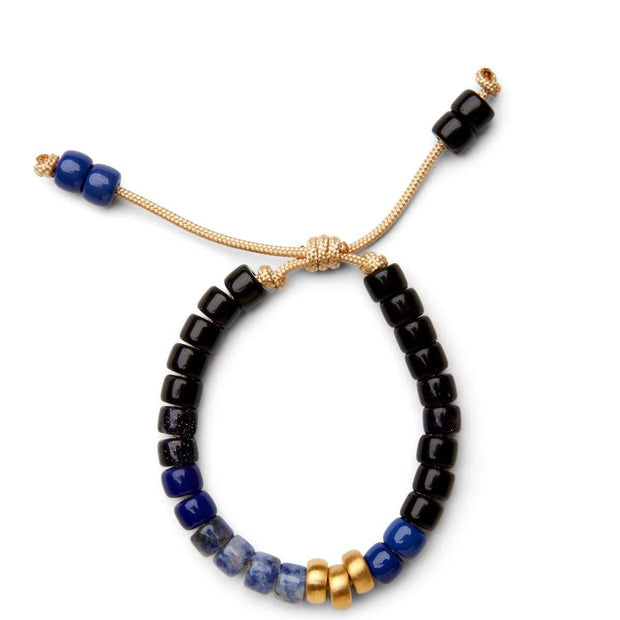 Obsidian, Blue Goldstone, Agate, Sodalite and 14k Yellow Gold Bracelet - Caroline Crow Designs