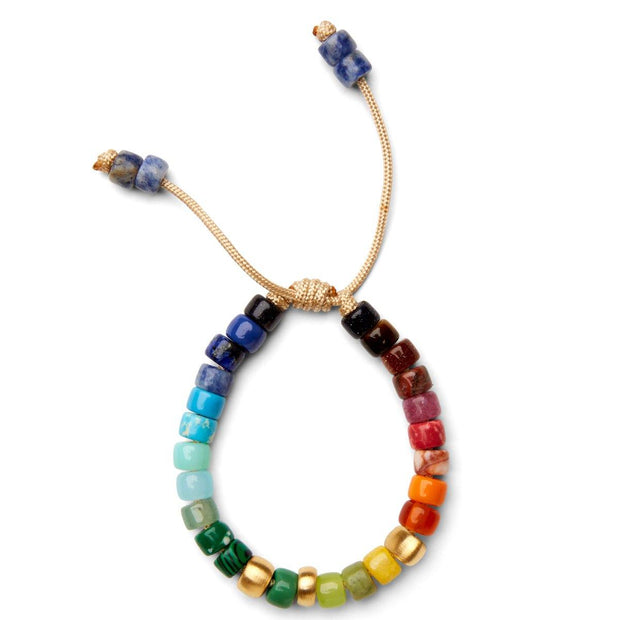 Rainbow Gemstone and 14k Yellow Gold Bracelet - Caroline Crow Designs