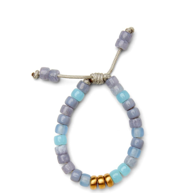 Gray and Blue Agate and 14k Yellow Gold Bracelet - Caroline Crow Designs