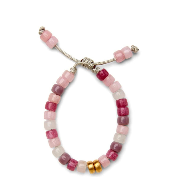 Rose Quartz, Rhodochrosite, Agate and 14k Yellow Gold Bracelet - Caroline Crow Designs