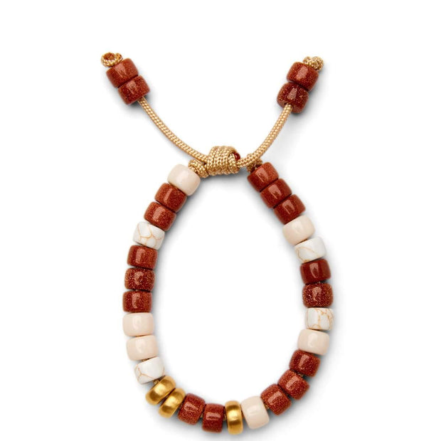 Goldstone, White Turquoise, Agate and 14k Yellow Gold Bracelet - Caroline Crow Designs