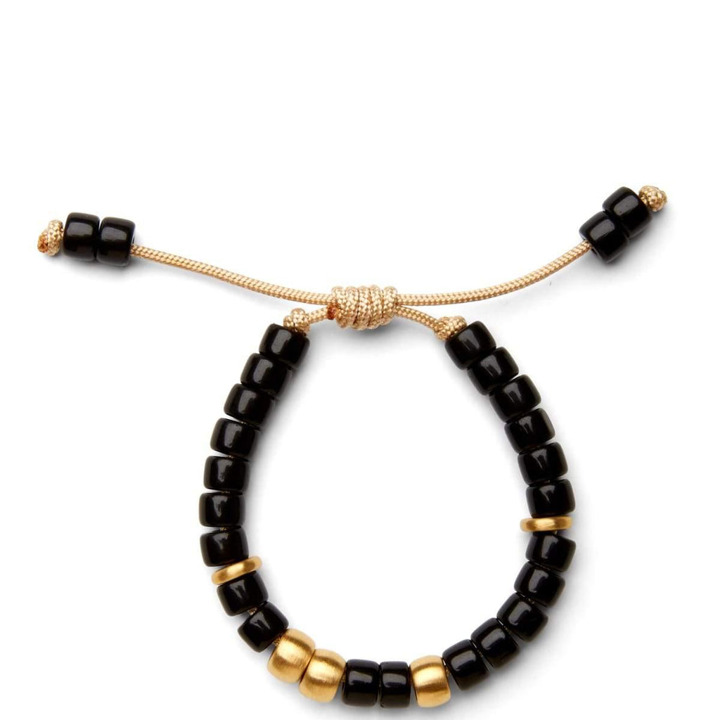 Obsidian Beaded Bracelet with 14K Yellow Gold Pony Beads