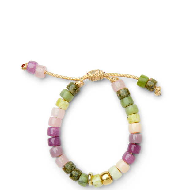 Soft Floral Gemstone and 14k Yellow Gold Bracelet