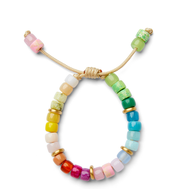 Bright Pastel Rainbow Gemstone and 14k Yellow Gold Bracelet