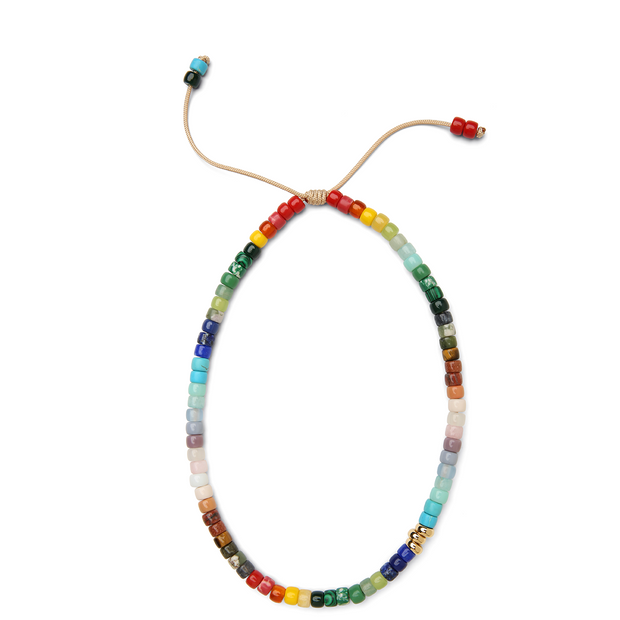 Rainbow Gemstone and 14k Yellow Gold Necklace