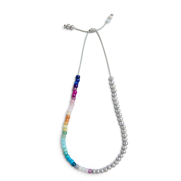 Gray Freshwater Pearl and Pastel Rainbow Gemstone Necklace