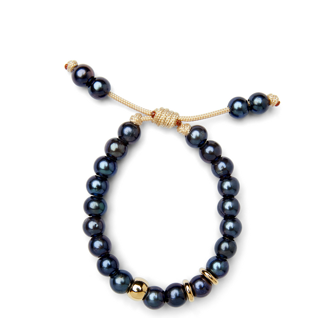 Midnight Black Freshwater Pearl and 14k Yellow Gold Bracelet