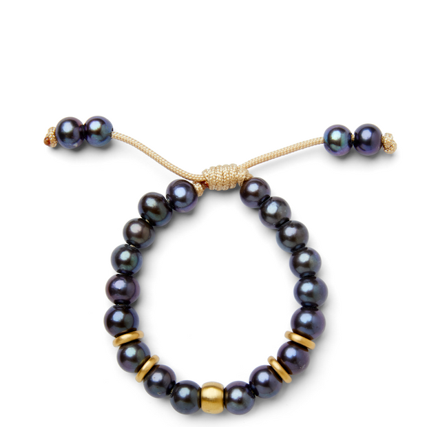 La Côte Black Freshwater Pearl and 14k Yellow Gold Bracelet