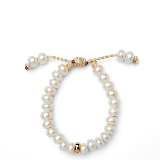 La Playa White Button Freshwater Pearl and 14k Yellow Gold Bracelet