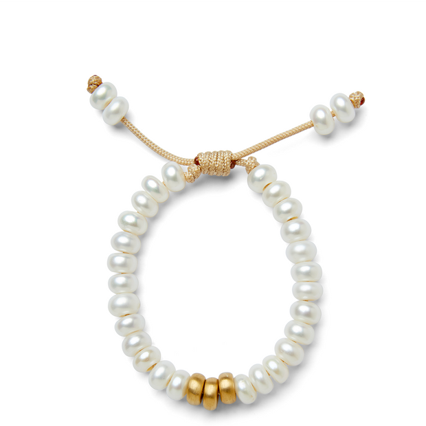La Plage White Button Freshwater Pearl and 14k Yellow Gold Bracelet