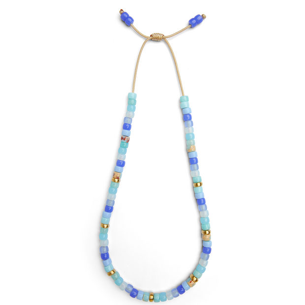 Blue Lace Gemstone and 14k Yellow Gold Necklace