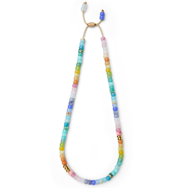 Pastel Rainbow Gemstone and 14k Yellow Gold Necklace