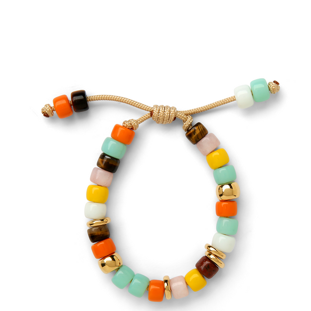 Bright Agate, Tiger's Eye and Shiny 14k Yellow Gold Bracelet