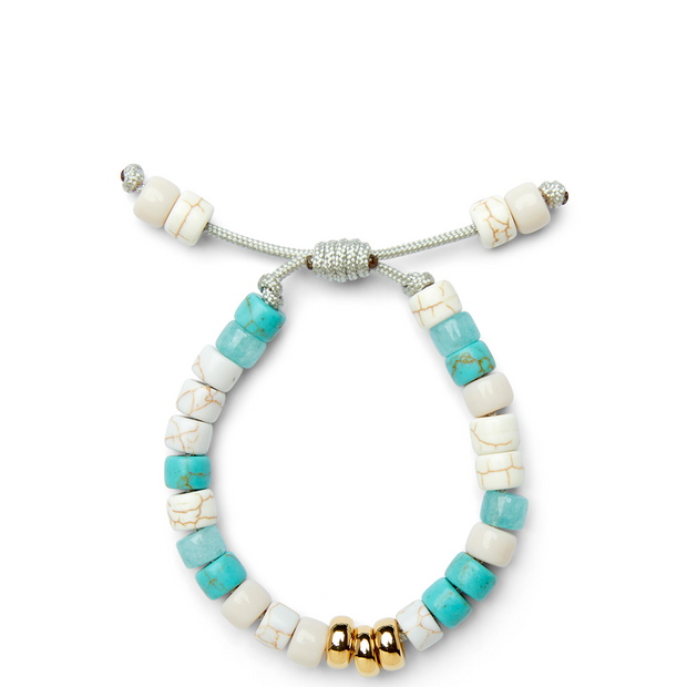 Multi Turquoise, Nude Agate and Shiny 14k Yellow Gold Bracelet