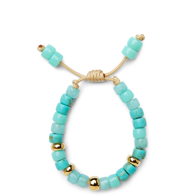 Marine, Turquoise, Amazonite and Shiny 14k Yellow Gold Bracelet