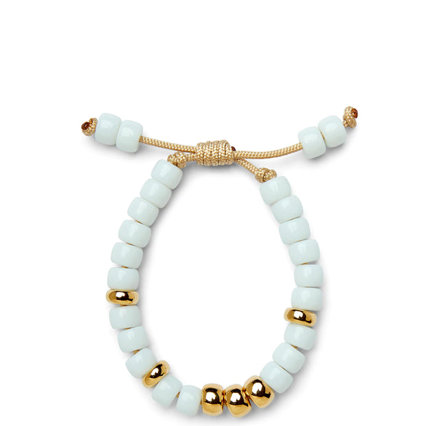 White Agate and Shiny 14k Yellow Gold Bracelet
