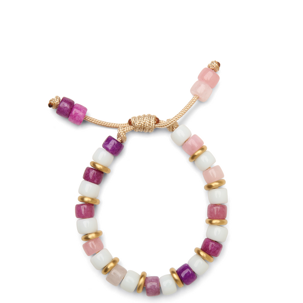 White Agate, Berry Gemstone and 14k Yellow Gold Bracelet