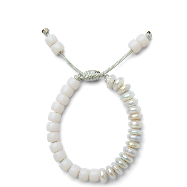 White Disc Freshwater Pearl and Nude Opal Gemstone Bracelet